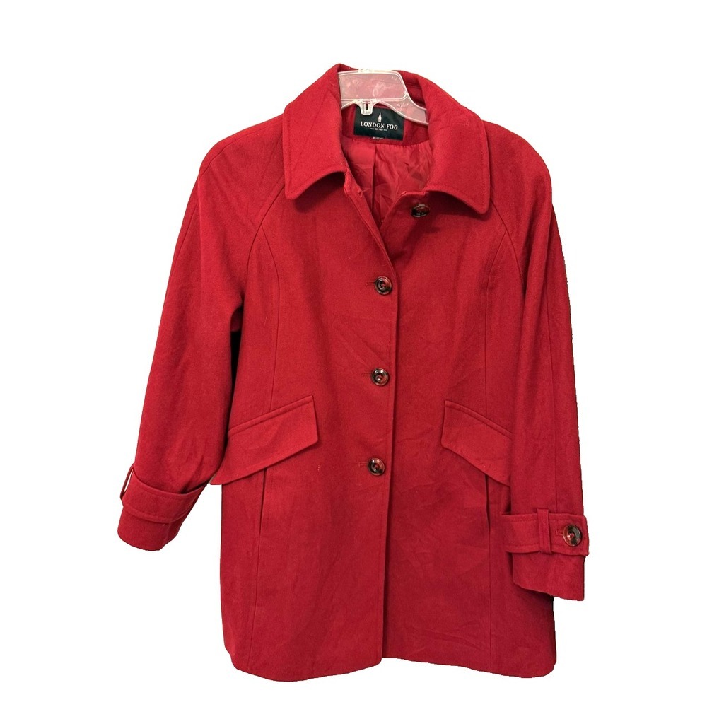 Vintage London Fog Car Coat Womens Red Raglan Sleeve Y2K Classic